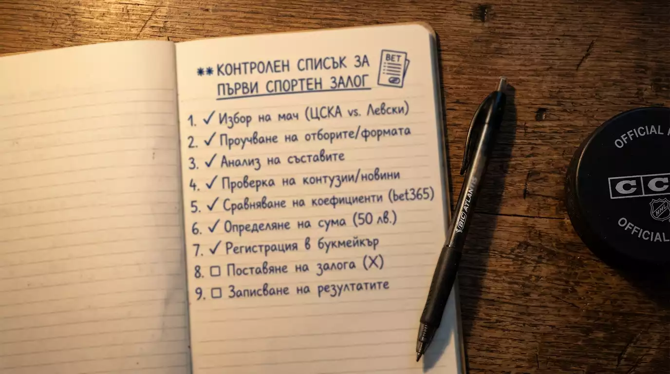 Чеклист на блокнот преди поставяне на хокеен залог