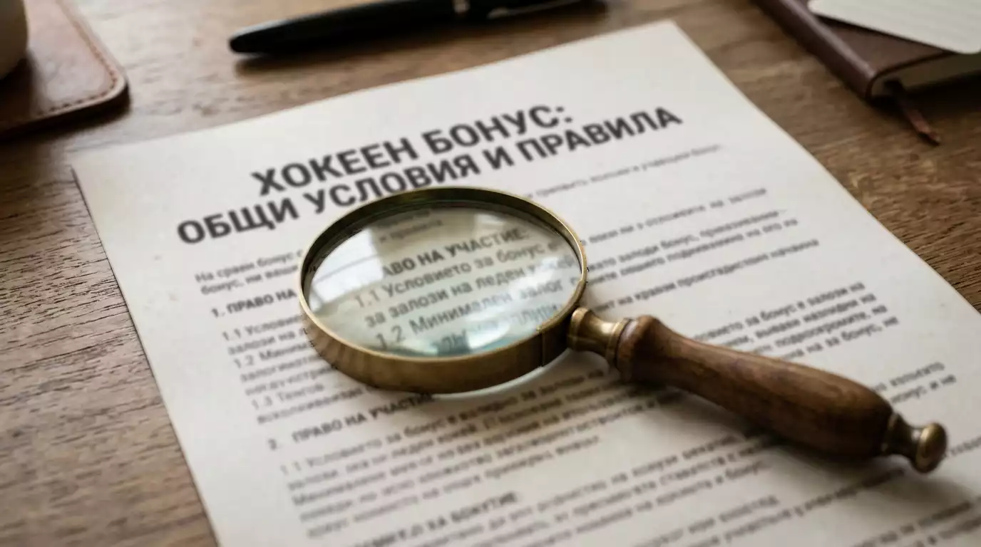 Ситен шрифт с условия на хокеен бонус под увеличително стъкло